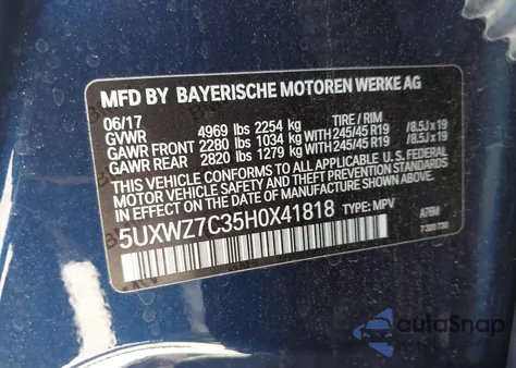 2017 BMW X3 Sdrive28I from USA, damaged, VIN 5UXWZ7C35H0X41818